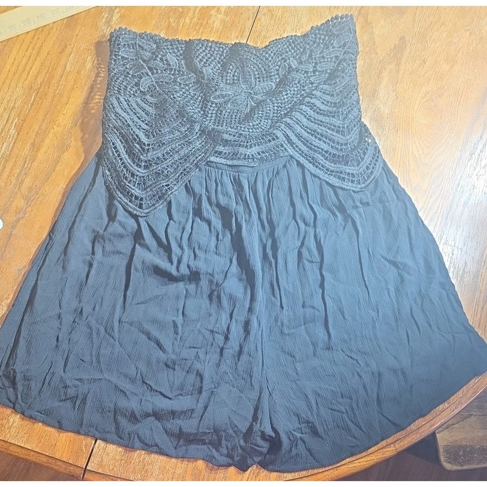 Y2K Xhilaration Romper Womens XL Black Strapless Cottage‎ Lace Shorts